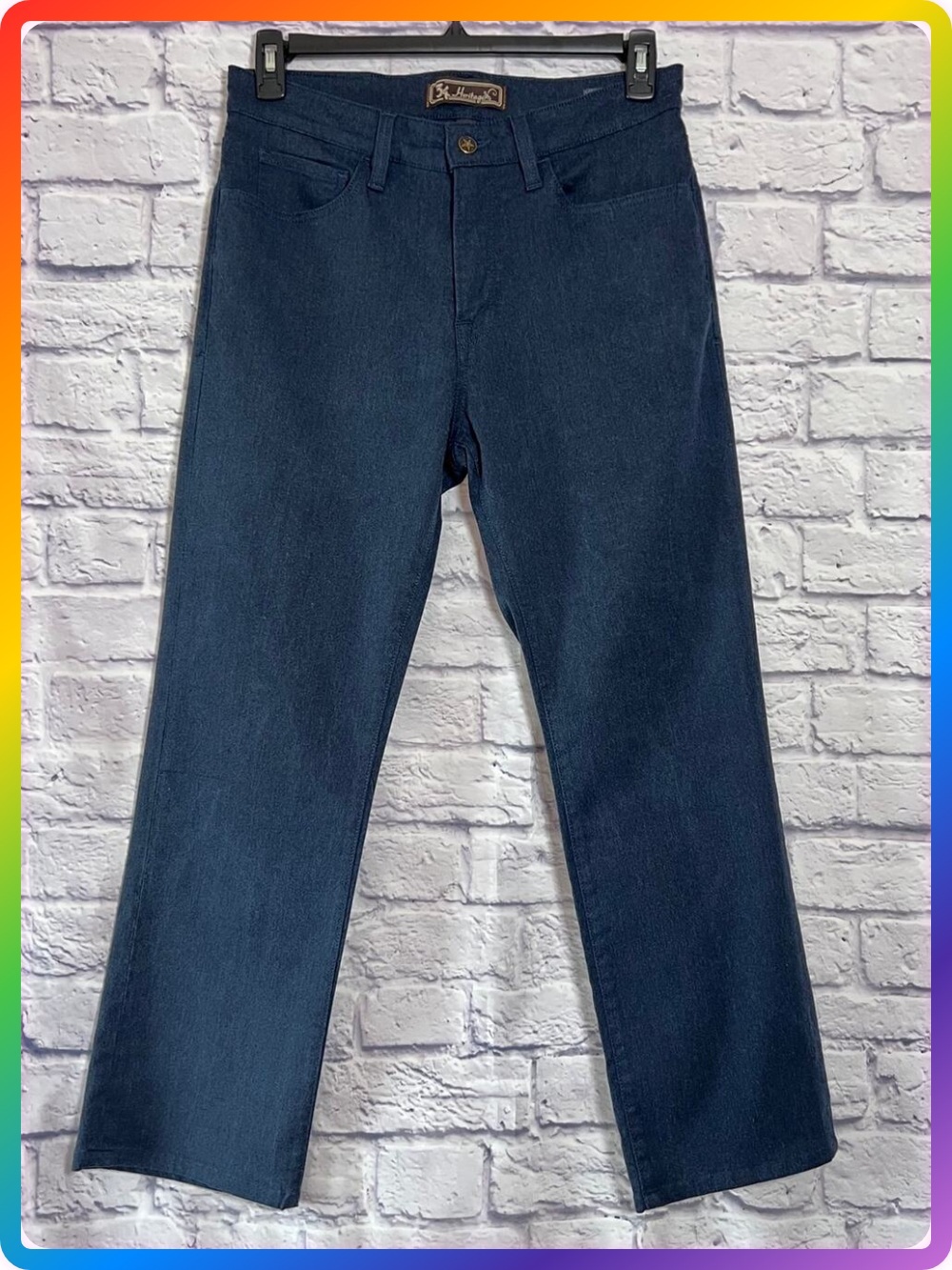 34 Heritage Classic Straight Leg Jeans MENS 33x28 HEMMED Dark Indigo Stretch
